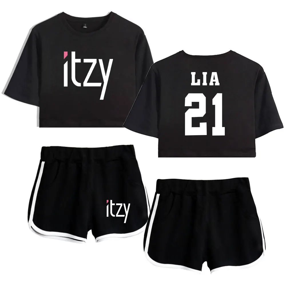 

Summer Track Suit Women 2 Piece Set KPOP ITZY Crop Top Shorts Two Piece Outfits Casual Women Tracksuit Sportwear Twopiece Sets