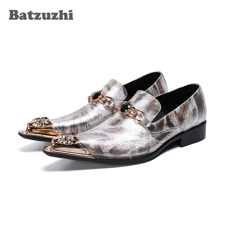 

Batzuzhi Western Handmade Men Shoes Gold Pointed Toe Dress Shoes Men Slip on Formal Business Shoes Party Zapatos Hombre, US6-12