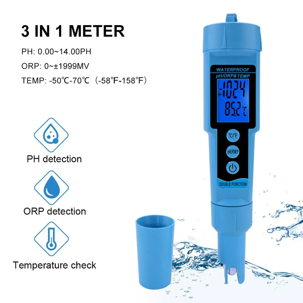 Yieryi pH-689 pH/ORP&TEMP Meter Digital Multi-parameter pH Tester LED Pools Drinking Water Quality Monitor