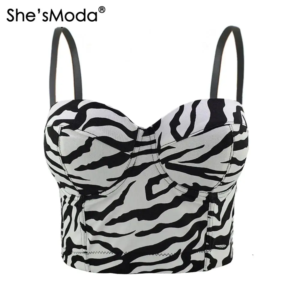 She'sModa Zebra Bustier Push Up Night Club Bralette Women's Bra Cropped Top Vest Corset Plus Size