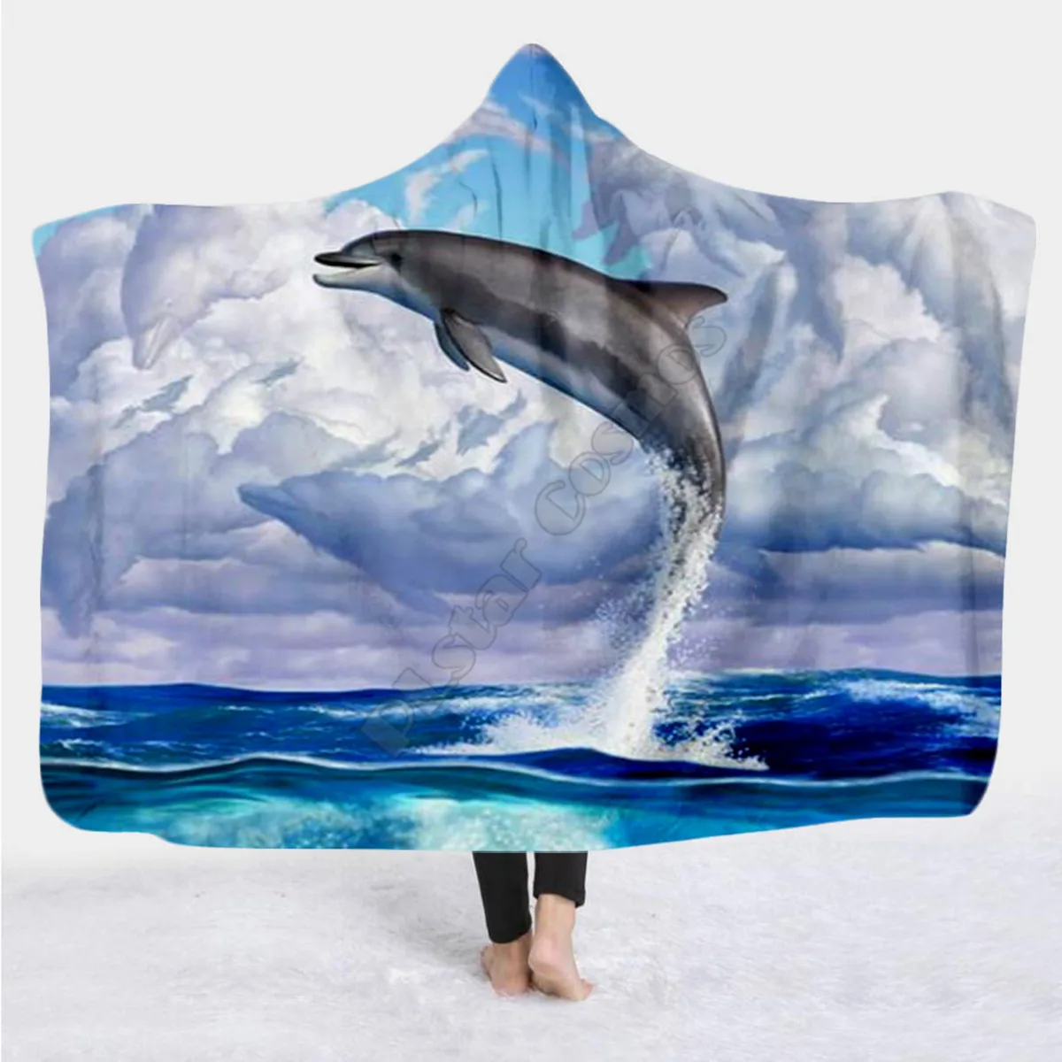 

Love Dolphin 3D Printed Wearable Blanket Adults For Kids Various Types Hooded Blanket Fleece blanket 01