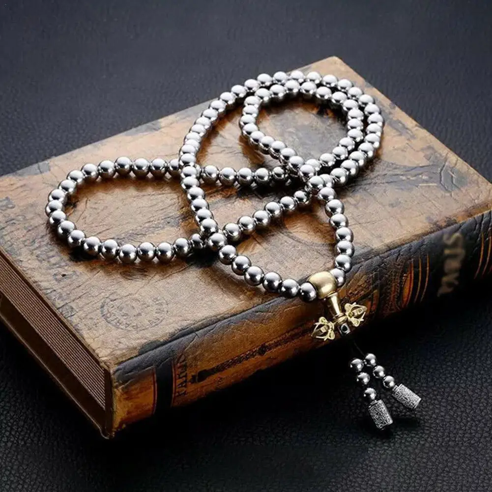 8mm Outdoor Self-defense Hand Bracelet Steel 108 Buddha Self Necklace Defense Metal Titanium Chain Accessories Beads Steel