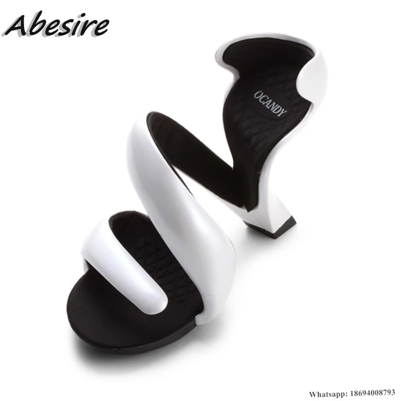 Abesire Summer Pink Sandals Strange Style High Heel Black White Silver Woman Summer Shoes Fashion Lady Sexy Stilettos Big Size