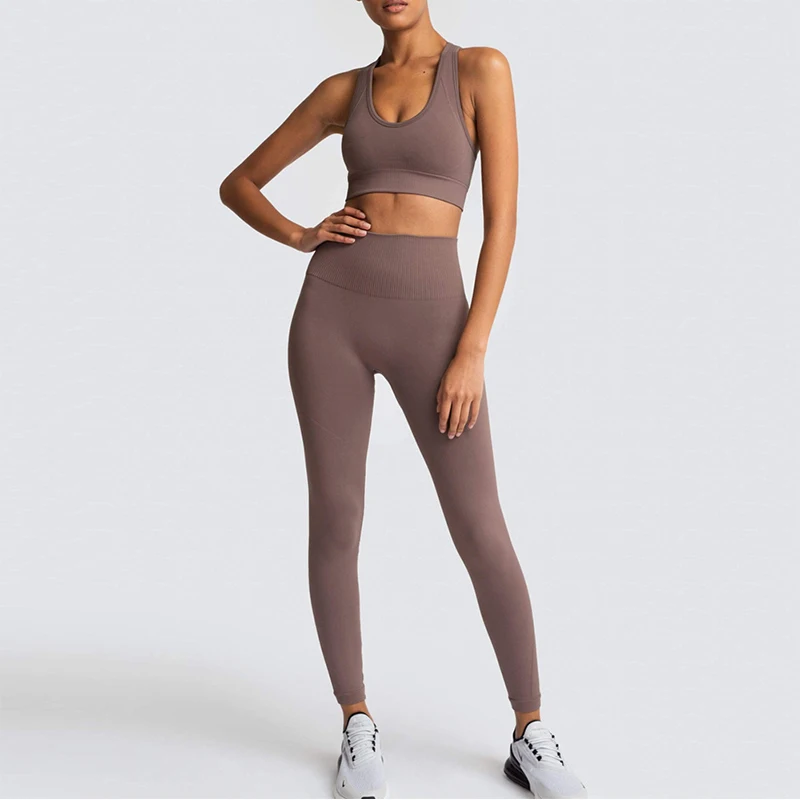 2021 Hot Women\'s Seamless Yoga Suit Sportswear Fitness Suit Sports Bra Leggings 2 Piece Sets Gym Clothes Costume For Yoga Female