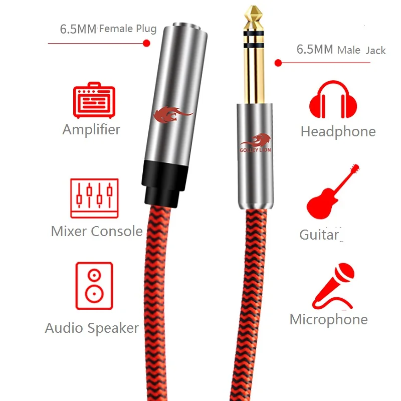 1/4 Inch TRS 6.35mm Male to Female Stereo Audio Cable for Headphone Amplifiers Mixer Electric Guitar Extension Shielded Cords