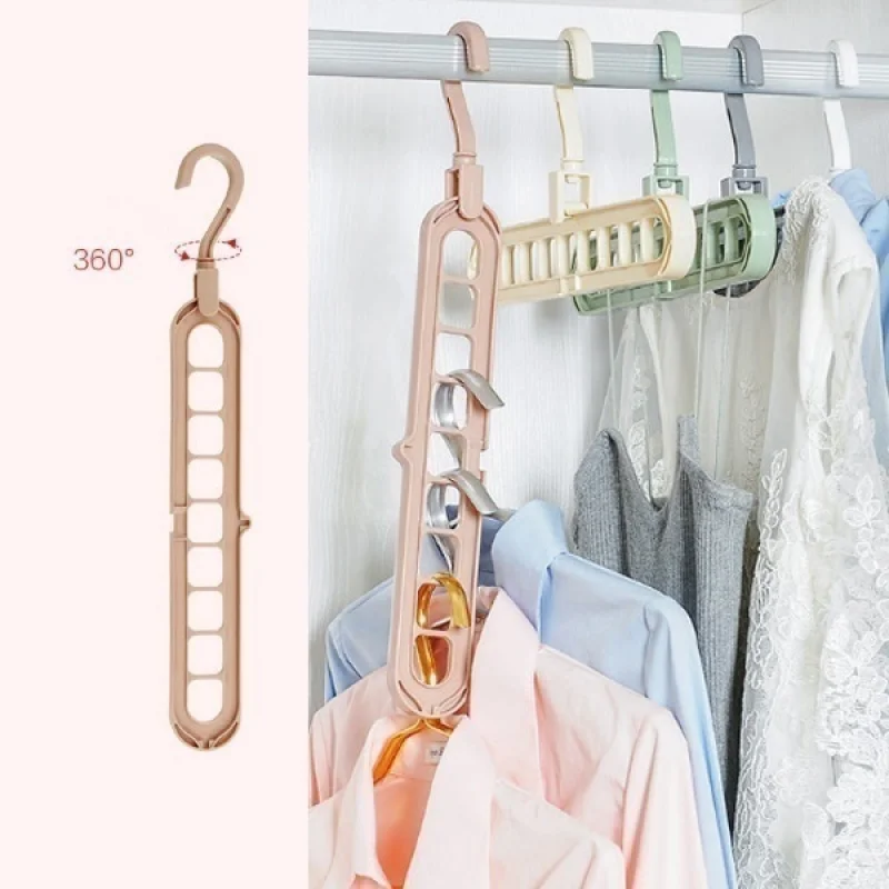 1Pc 9 Hole Household Storage Coathanger Multifunctional Folding Hanger Space Saving Coathanger 360 Degree Rotation Magic Hanger