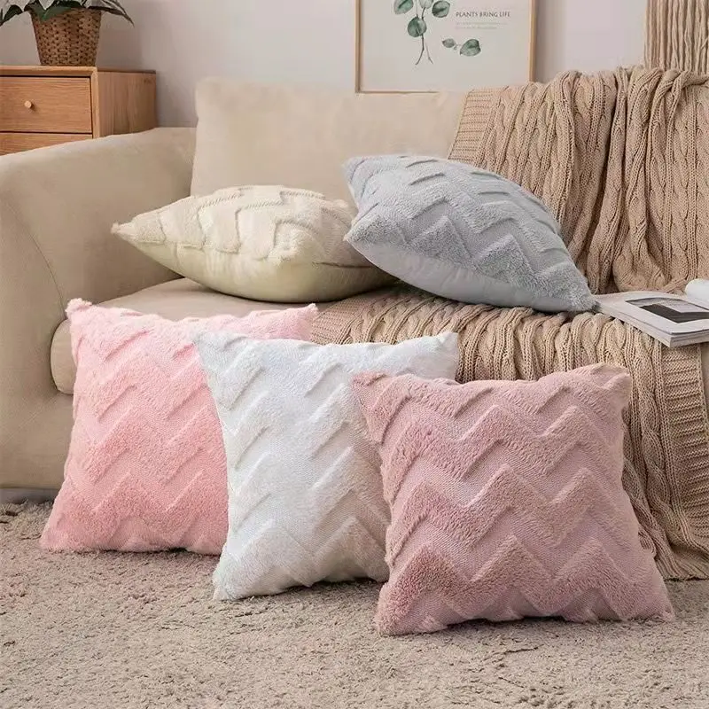 Nordic Style Pink White Grey Brown Pillow Case Decor Rhombus Pillowcase Soft Plush Cushion Cover for Sofa Home Bed Car 45x45cm