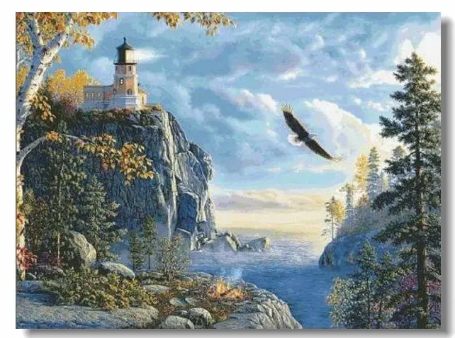 Scenery Lighthouse on the cliff by the sea Embroidery Needlework 14CT Unprinted Cross Stitch Kits DIY Handmade Home Decor