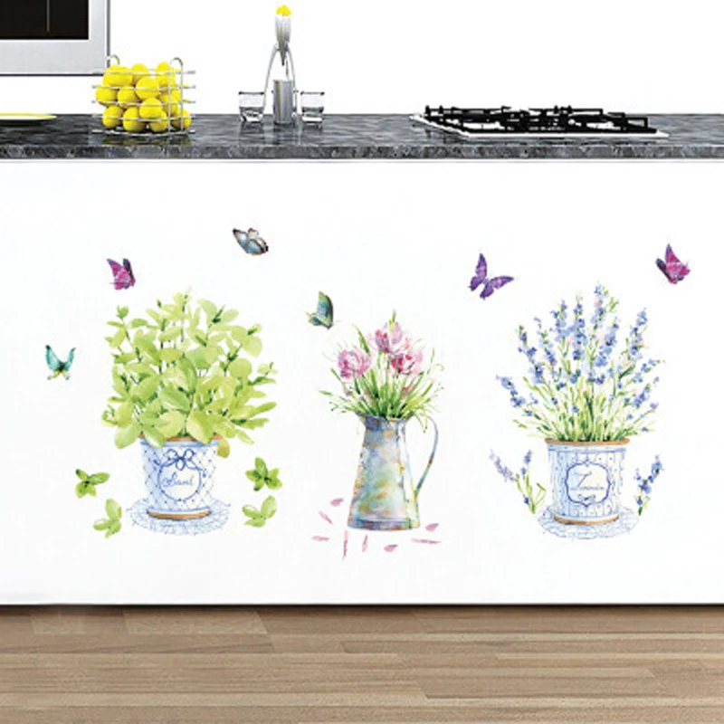 Wall Stickers DIY Butterfly Potted Flower Pot Wallpaper Sticker For Wall Waterproof Home Decoration Wall Art Self-adhesive