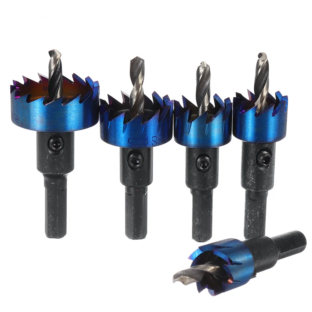 5Pcs 16-30mm HSS Blue Nano Coating Tooth Hole Saw Cutter Drill Bit Set for Metal Sheet