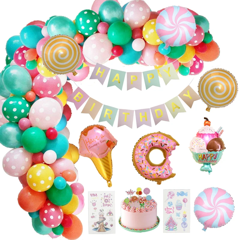 

71Pcs/Set Ice Cream Candy Bar Decoration Party Donut Balloon Garland Candyland Donut Ice Cream Theme Birthday Decoration Girl