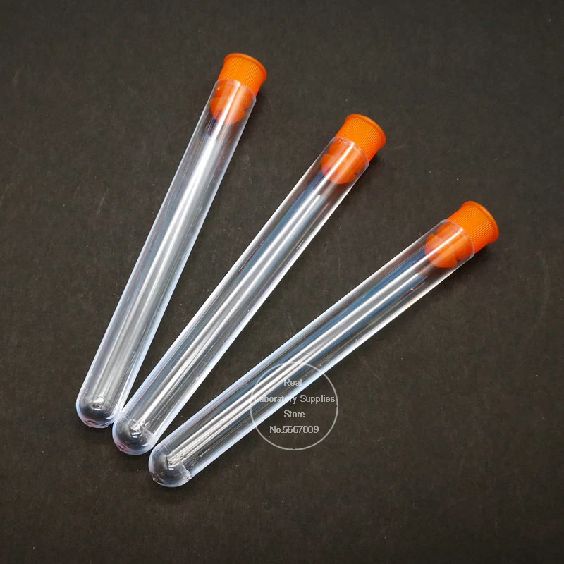 Tubes à essai en plastique transparent, bouchon de couleur en plastique, capuchon poussoir, expériences scolaires, 12x100mm, 50 pièces par lot