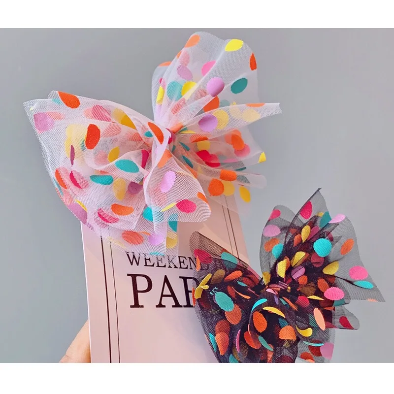 Picture 4: Thumbelina 4.5inch Dot Mesh Princess Hairgrips Multi-layer Hair Bows with Clip Dance Party Bow Hair Clip Girls Hair Accessories