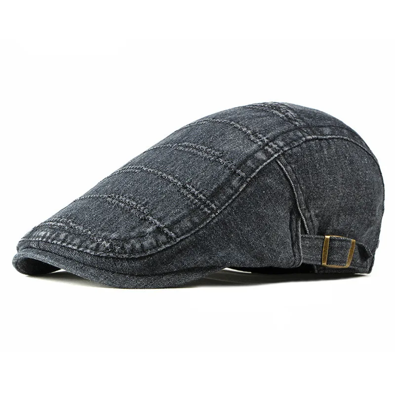 Spring Summer Solid Color Newsboy Caps Men Cotton Washed Denim Flat Peaked Cap Women Painter Beret Hats 31