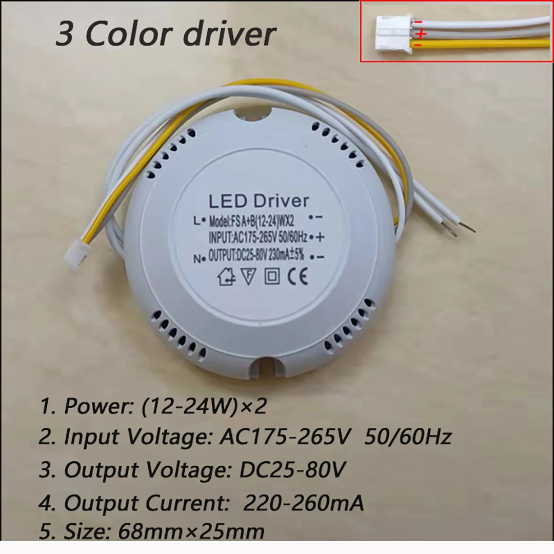 LED Driver Current 240mA 12-24W/24-40W SMD PCB Light Ceiling Power Supply 3 Color 3Pin Lighting Transformers Input AC175-265V