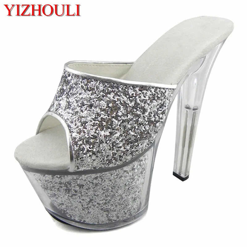 

15cm high heel crystal sandals, super thick waterproof platform transparent sandals, Dance Shoes