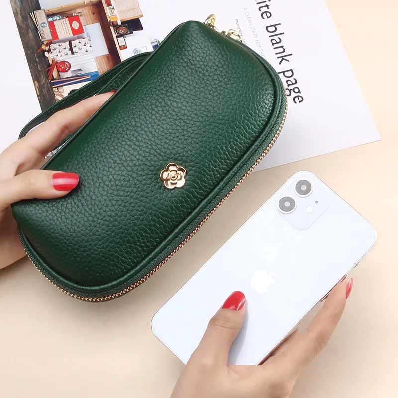 Fashion Tassels women long wallet Genuine Leather Zipper Shell Wristlet Bag Lady Clutches Flowers Coin Purse Cowhide phone bag