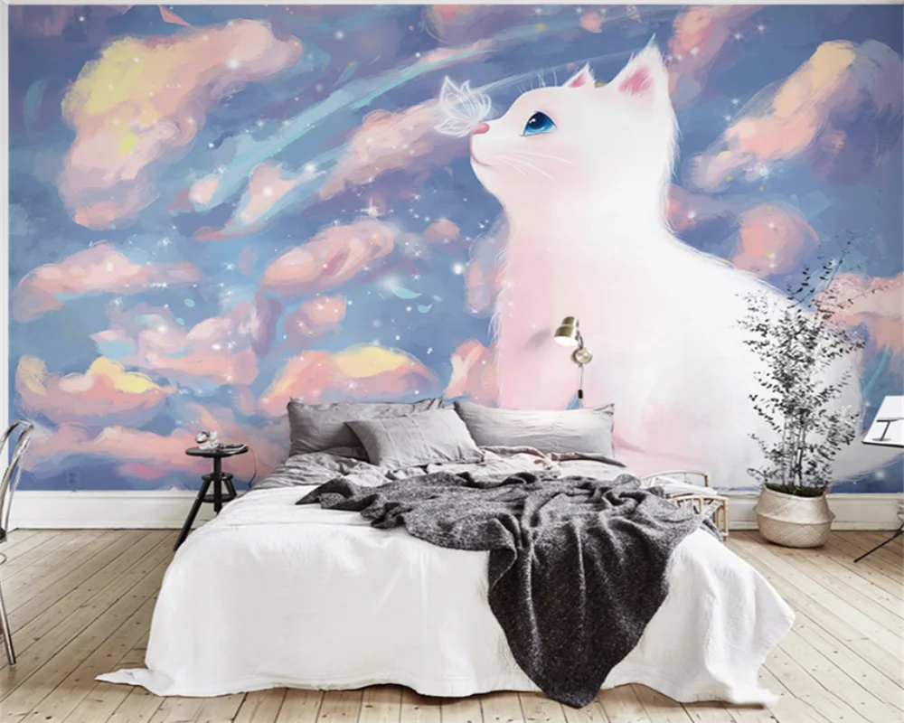 

beibehang Customized modern 3d wallpaper Nordic minimalistic flower cat children's room background papel de parede papier peint