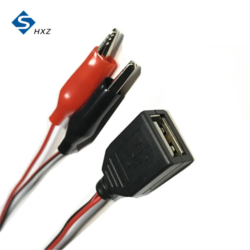 DIY สายจ่ายไฟสีแดงสีดำจระเข้คลิปหัวต่อ USB ตัวผู้แหล่งจ่ายไฟอะแดปเตอร์58ซม.
