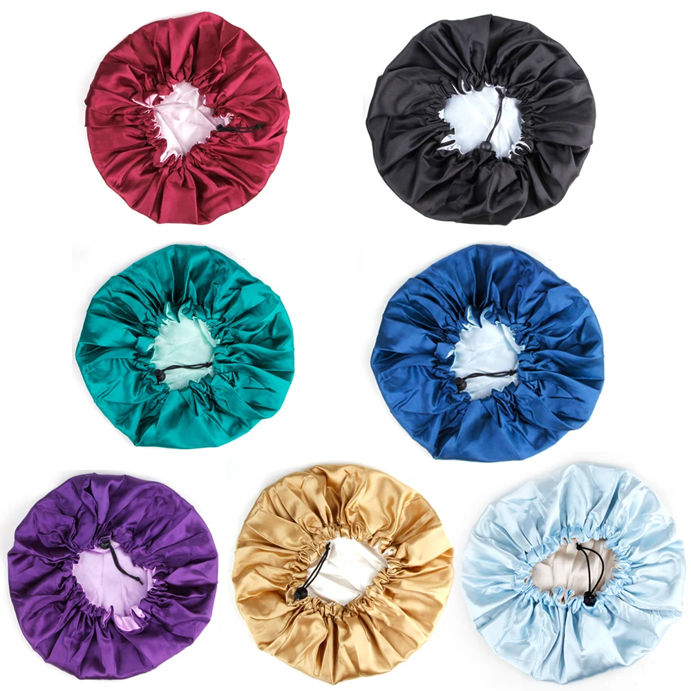 Silky Bonnet Sleeping Satin Cap Double Layer Bonet Women Hair Night Cap Reversible Adjust Head Cover Hat Curly Hair Accessory