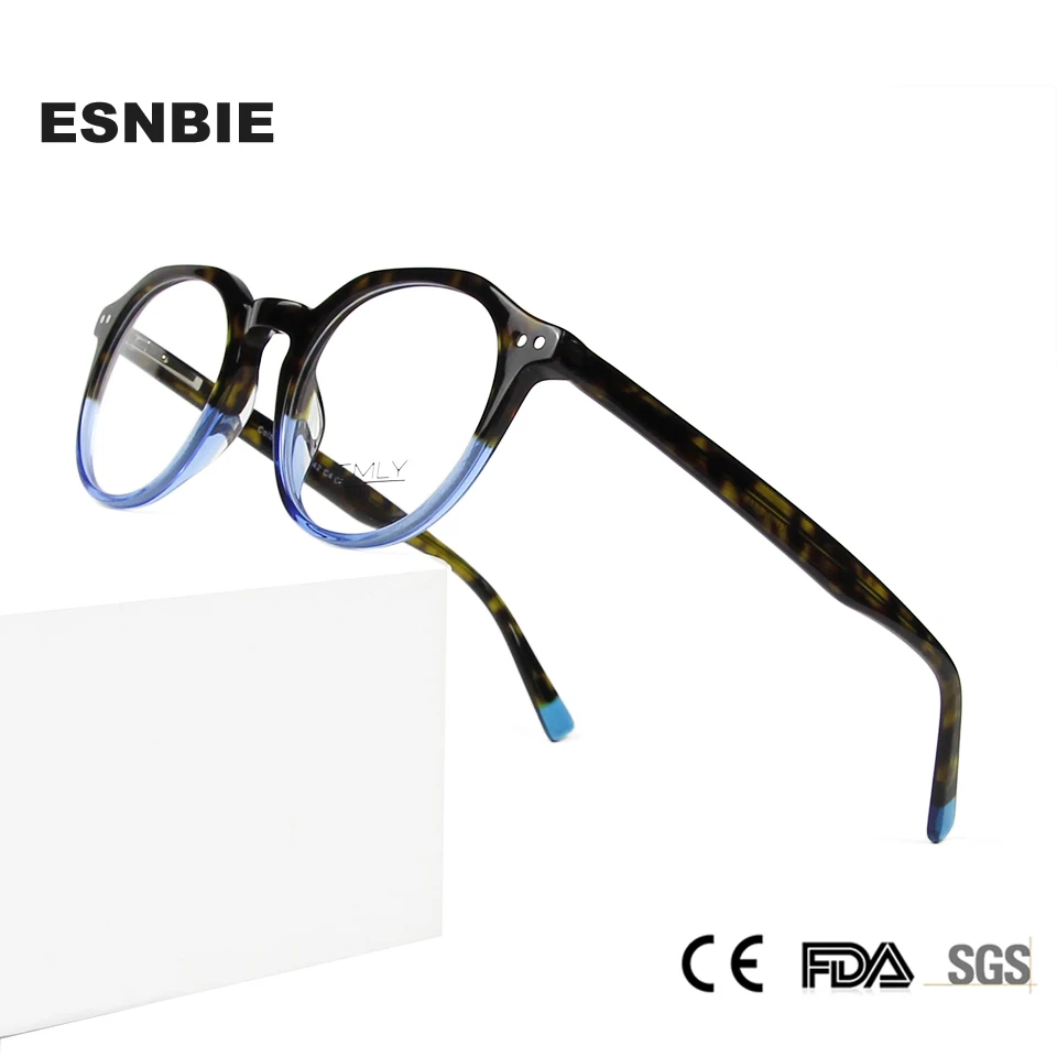 Acetate Round Tortoise Eyeglasses Frame Men Women Rivet Retro Vintage Glasses Frame Full Rim Myopia Prescription Eyewear