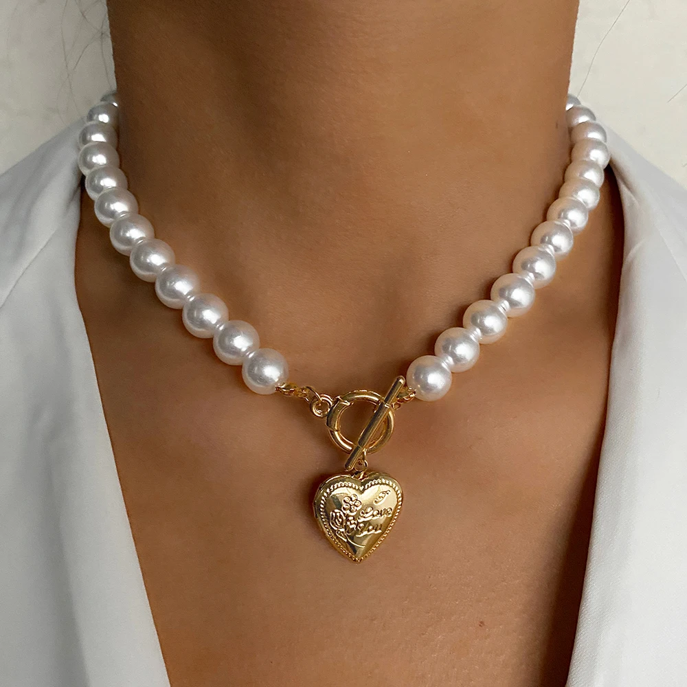 IPARAM-gargantilla de perlas de boda Vintage para mujer, collar con cierre de moneda de corazón geométrico, collares, joyería