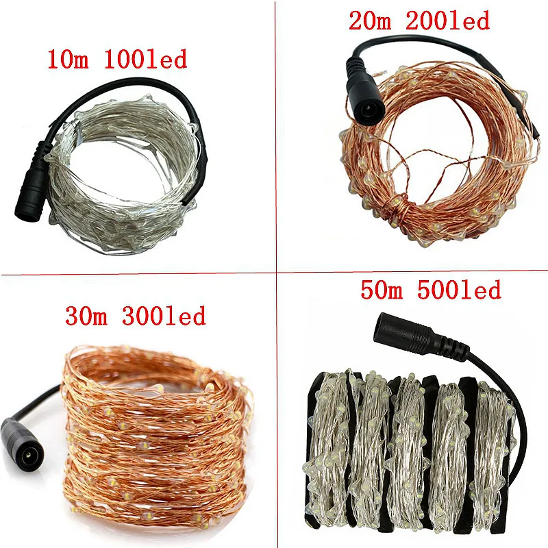 Led Fairy string lights Copper Wire waterproof LED Christmas Lights outdoor garlands DC 10M/20M/30M/50M/100M with Power Adapter