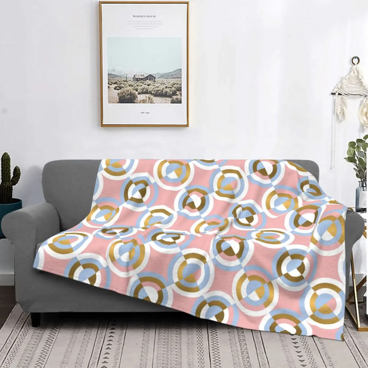 

Circular Geometric Shapes Blankets Fleece Decoration Ultra-Soft Throw Blankets for Bedding Bedroom Plush Thin Quilt