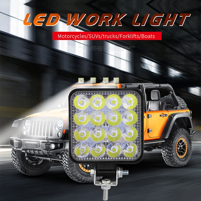 

Square 48W LED Work Light 12V 24V Off Road Flood Spot Lamp For Car Truck SUV