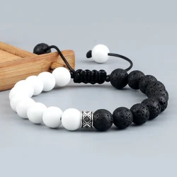 Trendy Weiß Männer Perlen Armband Handgemachte Natürliche Tigerauge Lava Stein Onyx Strang Einstellbare Armbänder Frauen Yoga Energie Schmuck