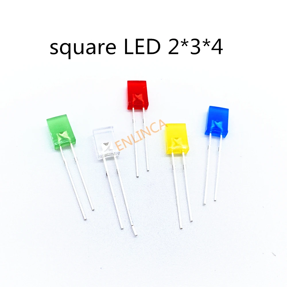 100pcs 2X3X4 square LED 234 Red light-emitting diode White Yellow Red Green Blue electronic diy kit