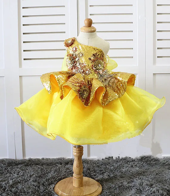 Real Photo Girls Dresses Glitter Tiered Organza Kids Clothes Children costume Pageant Gown Girls Birthday Dress