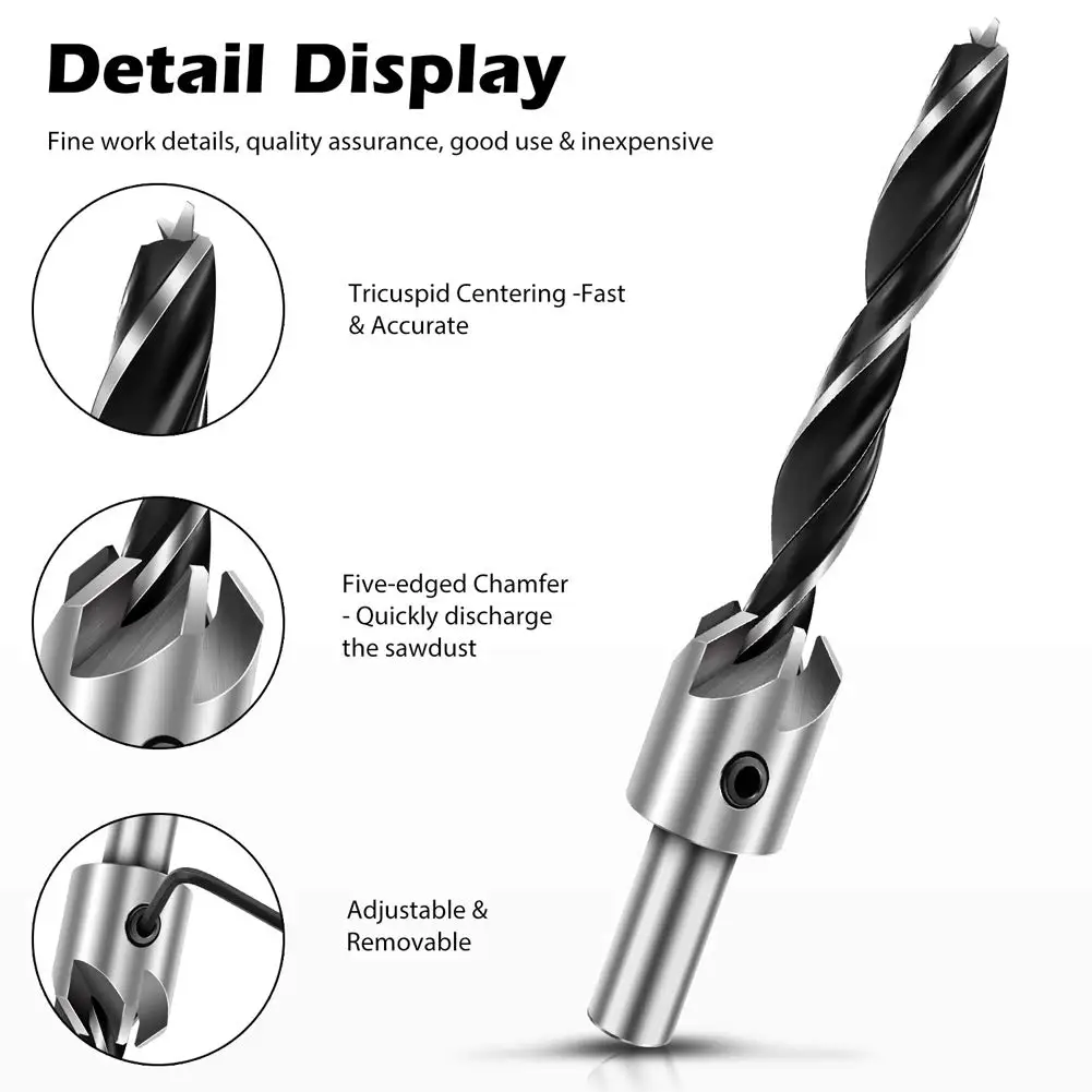 7Pcs Carpentry Countersink Drill Bit Set Round Shank HSS High Speed Steel Woodworking Pilot Screw Holes 3 4 5 6 7 8 10mm D35