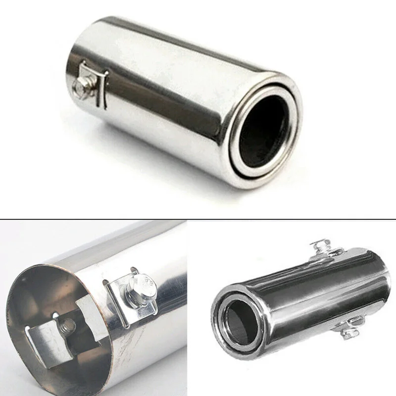 1Pc 115mm x 50mm Silver Universal Stainless Steel Car Rear Round Exhaust Pipe Tail Throat Muffler Tip Car Exterior Accessories