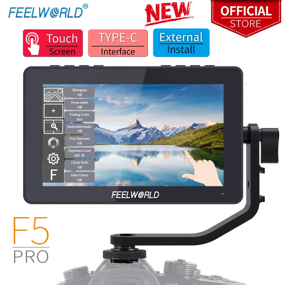 FEELWORLD-DSLR Camera Field Monitor, F5 Pro V4, Touch Screen, IPS, FHD1920x1080, 4K, HDMI, Video Focus Assist for Gimbal