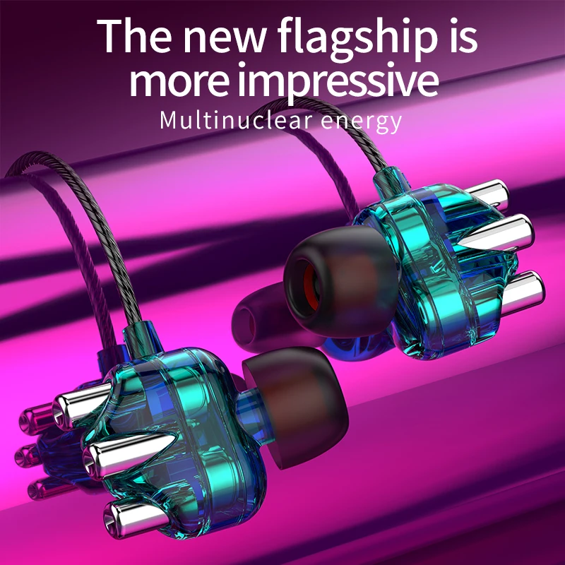 VAORLO 3.5mm In-Ear HIFI Earphone Transparent Quad-core Dual Dynamic Speaker Wired Headphone Sport Gaming Music Earbud Headset