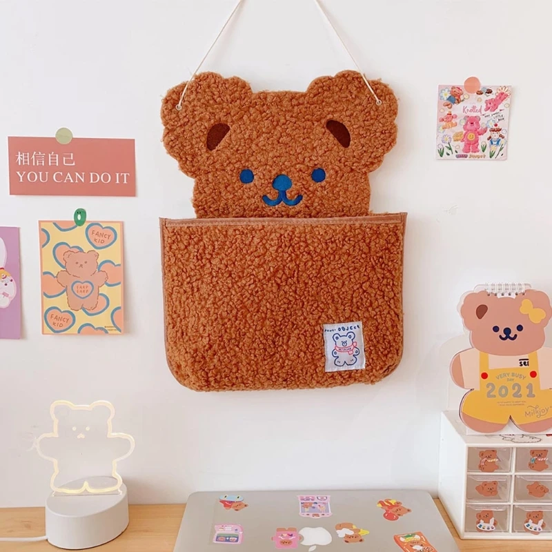 Borsa per pannolini per bambini orso dei cartoni animati giocattoli per bambini in morbido cotone borsa per appendere a parete borsa per pannolini per bambini tasche per pannolini per Organizer