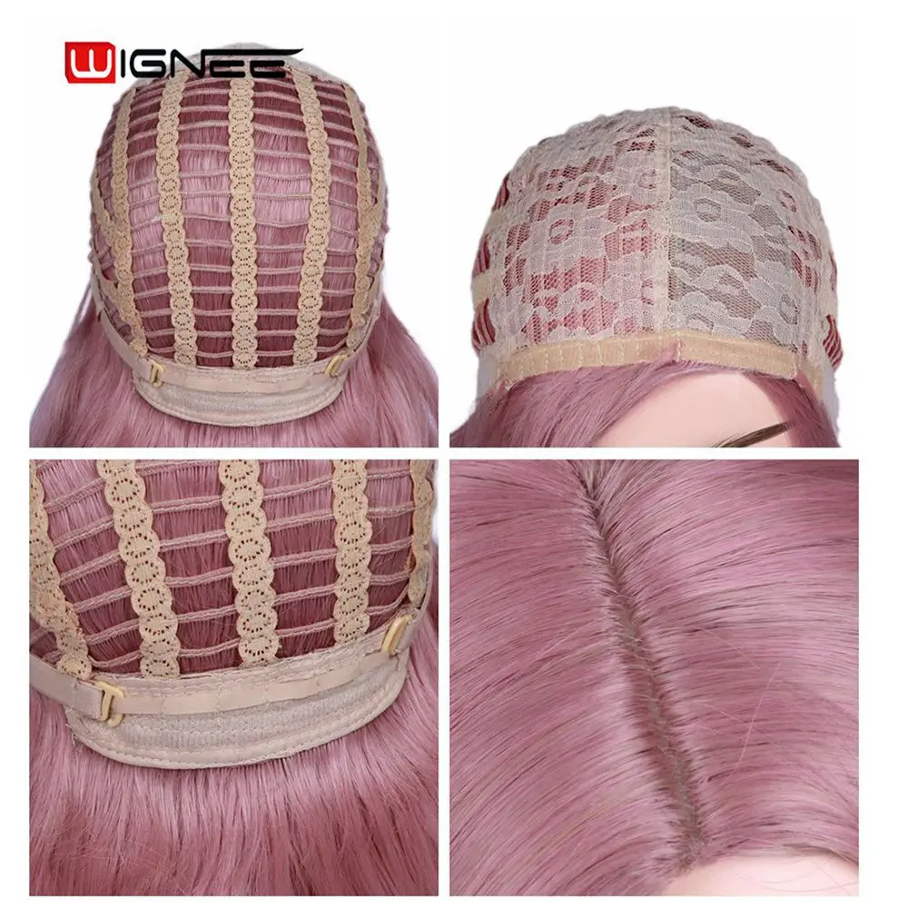 Wignee-Perruque synthétique longue ondulée rose pour femme, postiche avec degré de chaleur 03/fête, noir naturel à brun/violet/blond agaçant