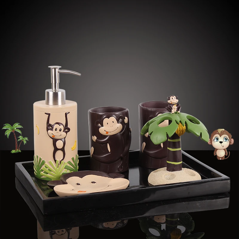 

European Style Creativity Bathroom Wash Set Rainforest Style Monkey Bathroom Five Piece Set Toothbrush Holder Toothbrushing Cup