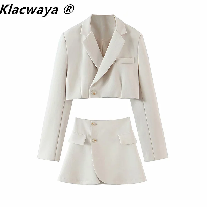 Women's Summer Suits Set Office Cropped Blazer Two Piece Set Women England Style Skirt Suits For Woman Elegant Mini Skirts Set