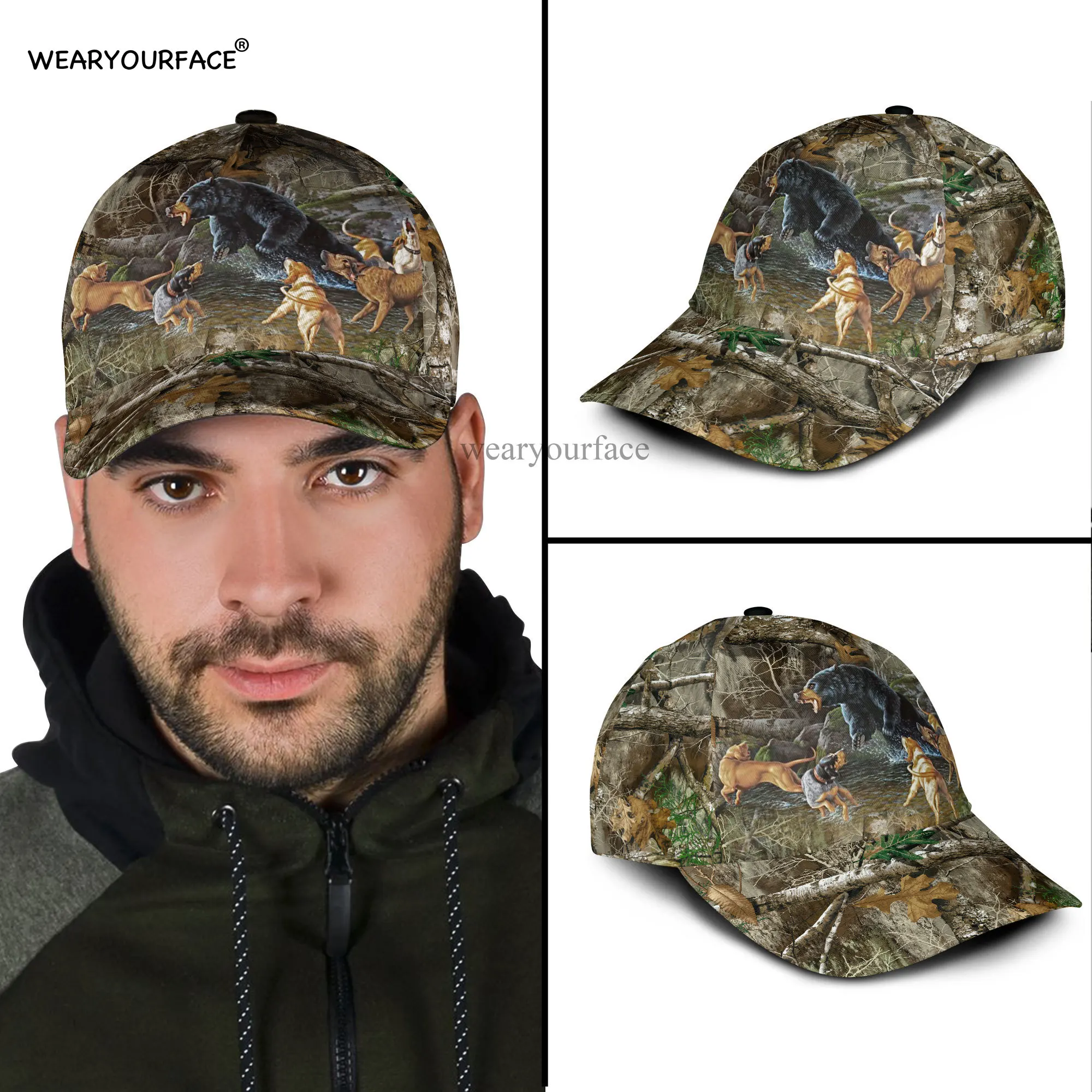 Deer Hunting Wildlife Dog 3D All Over Printed Snapback Hat Men Women Adult Hip Hop Headwear Outdoor Sun Visor Baseball Cap