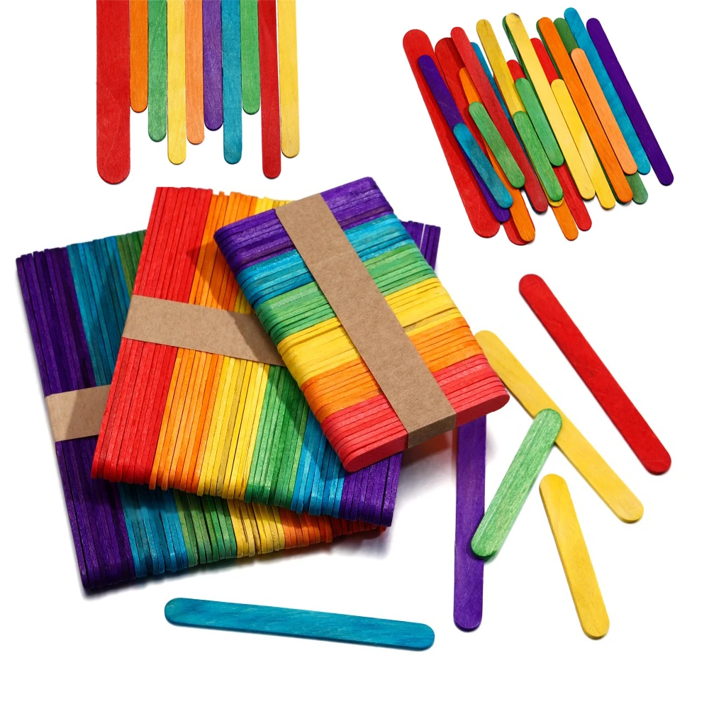 50pcs Colored Wooden Popsicle Sticks Ice Cream Stick Model Tools Special-Purpose Wooden Craft Stick Lollipop Mold Accessories