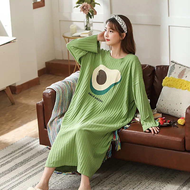 5XL Nightdrress Spring New Women New Arrival Robe Pit Bar Nightgown Sweet Cartoon Sleepshirts Long-sleeve Nightie Sleepwear