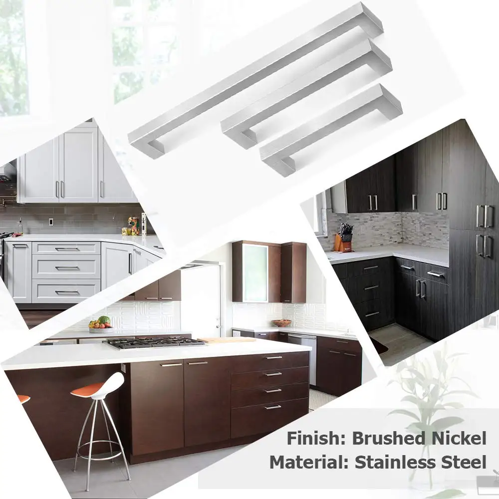 10 Inch Brushed Nickel Cabinet Pulls Square Cabinet Handles - Modern Kitchen Cabinet Handles Stainless Steel Cabinet Hardware