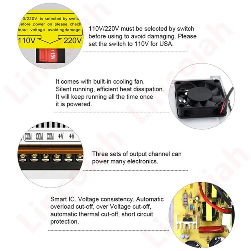 Imagem -02 - Transformador de Alimentação Comutada para Tiras de Luz Led Ac100240v dc 12v 24v 36v 48v 60v 72v 600w 8.3a 10a 12.5a 16.7a 25a 50a