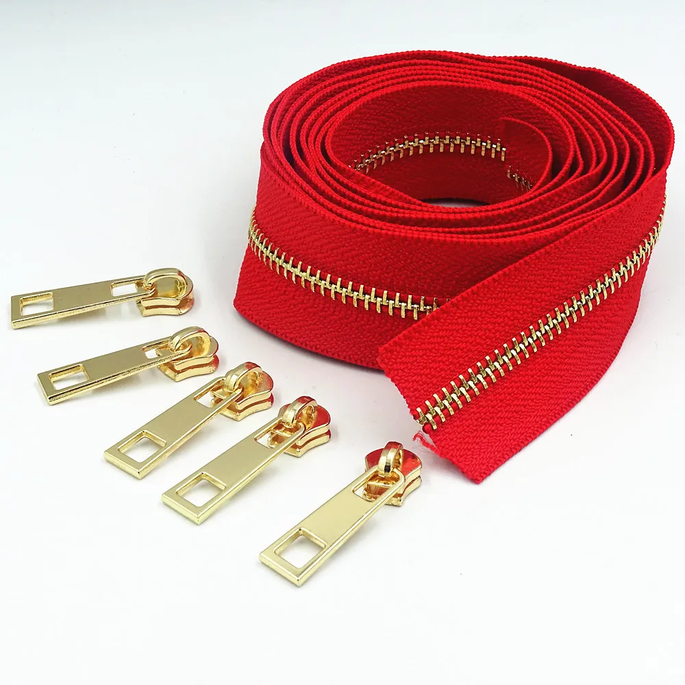 1 Meters long and 2 zipper pullers 5# brass metal zipper used for high-end handbags and purses