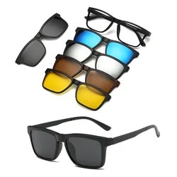 Fashion Optical Spectacle Frame Men Women With 5 Clip On Sunglasses Polarized Magnetic Glasses For Male Myopia Eyeglasses RS159