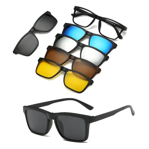 Montura de gafas ópticas de moda para hombres y mujeres con 5 gafas de sol con Clip gafas magnéticas polarizadas para miopía masculina RS159