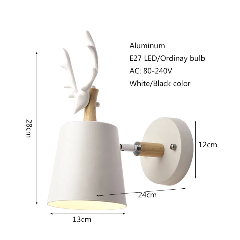 Modern minimalist creative antler white & black wall light bedroom bedside  living room study balcony LED wall lamp