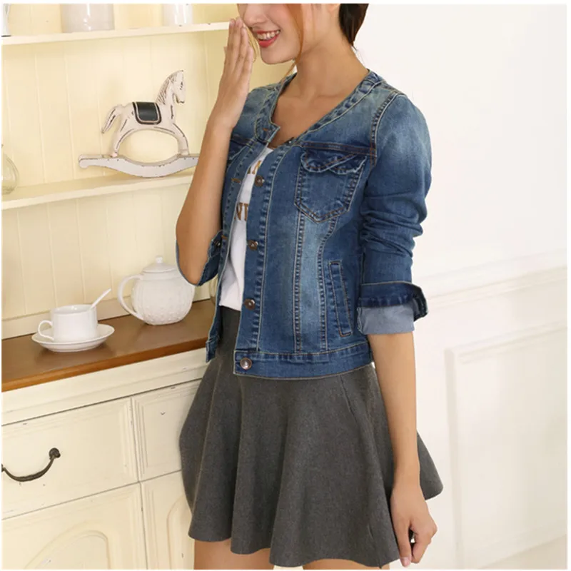 Autumn Cotton Denim Jacket Women 2024 Slim O Neck 7 Sleeves Short Jeans Outwear Vintage Coats Ladies Large Size Chaqueta Mujer